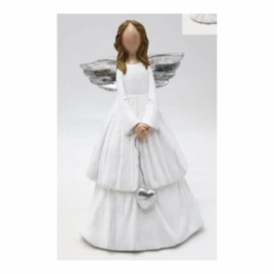 Anděl dívka se srdcem polyresin bílo-stříbrná 23,5cm