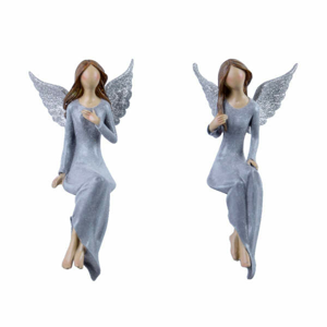 Anděl dívka sedící LEA polystone mix modro-stříbrná 25cm