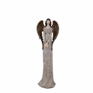 Anděl dívka stojící BEA polystone hnědo-zlatá 32cm