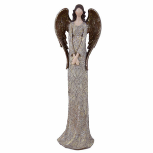 Anděl dívka stojící BEA polystone hnědo-zlatá 48cm