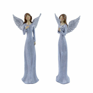 Anděl dívka stojící LEA polystone mix modro-stříbrná 23cm