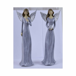 Anděl dívka stojící LEA polystone mix modro-stříbrná 32cm