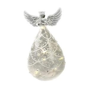Anděl skleněný s perlami s LED t.bílá na baterie 16cm