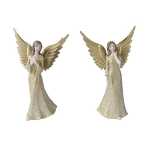Anděl stojící dívka polyresin krémovo-zlatý mix 30cm