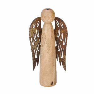Anděl stojící dřevo/kov přírodní 20cm