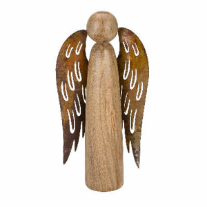 Anděl stojící dřevo/kov přírodní 29cm