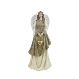 Anděl stojící se srdcem polyresinový bílo-zlatý 19cm