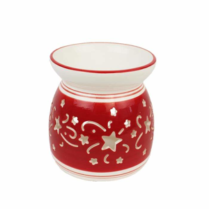 Aromalampa dekor hvězdy keramika bílá/červená 11cm