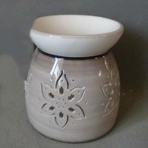 Aromalampa dekor květy keramika bílo-hnědá 11,4cm