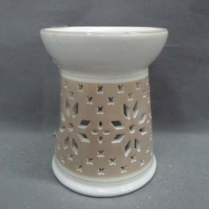 Aromalampa dekor květy rovná keramika bílo-hnědá 14,8cm