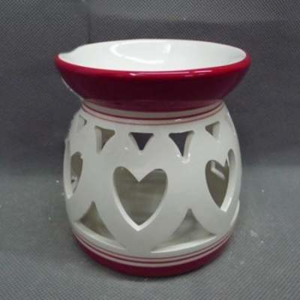 Aromalampa dekor srdce keramika bílo-červená 11,4cm