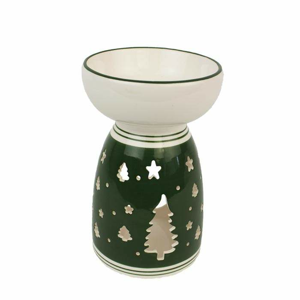Aromalampa dekor stromy/hvězdy keramika bílá/zelená 16cm