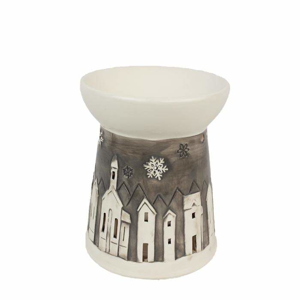 Aromalampa dekor vesnice keramika bílá/šedá 15cm