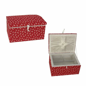 Box na šití/kazeta dekor květy látka červená 21cm