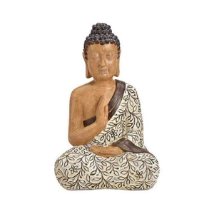 Buddha sedící s listy polyresinový béžovo-hnědý 37cm