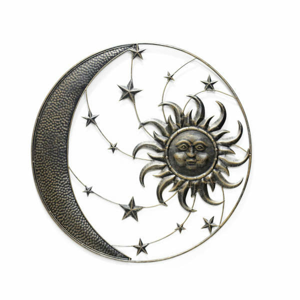 Dekorace na zeď slunce a měsíc s hvězdami kov 75cm