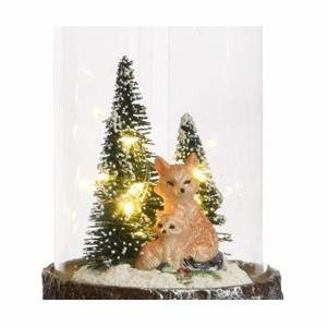 Dekorace skleněný poklop s vánočním motivem 10 LED 17cm mix lišky