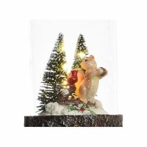 Dekorace skleněný poklop s vánočním motivem 10 LED 17cm mix veverka a ptáček