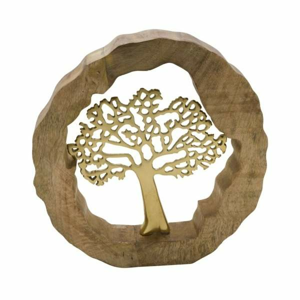 Dekorace/plastika kruh se stromem dřevo/kov 39cm