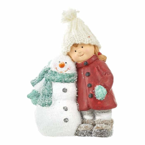 Figurka chlapec nebo dívka se sněhulákem keramika 17cm dívka