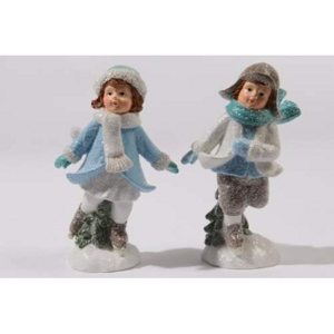 Figurka děti zimní polyresin s glitry modrá 13cm
