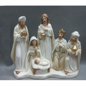 Figurka Svatá rodina + Tři králové zlato-bílá 22,7cm
