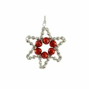 Hvězda perličky stříbrná-červená 4cm