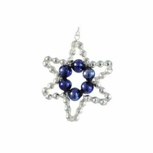 Hvězda perličky stříbrná-modrá 4cm