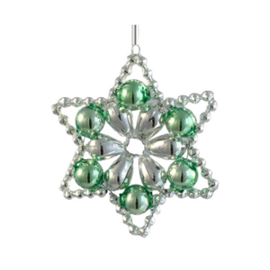 Hvězda perličky stříbrno-zelená 6cm