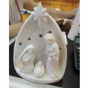 Jesličky Svatá rodina svíticí LED porcelán bílá 15,2cm