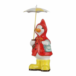 Kachna keramická s deštníkem v červené bundě 16,5cm