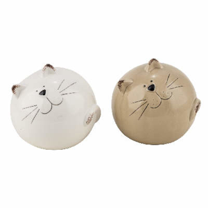 Kočka koule keramika bílá/hnědá 12cm
