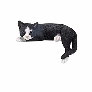 Kočka ležící na okraj police polyresin bílo-černá 34cm