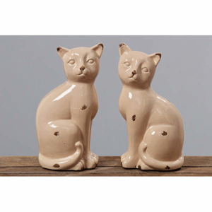 Kočka sedící COMFORT keramika patina béžová mix