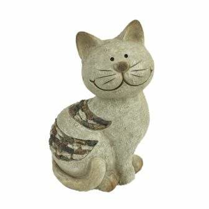 Kočka sedící dekor kamínky keramika šedá 20cm