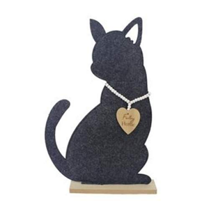 Kočka sedící na podstavci filc/dřevo černá 45cm