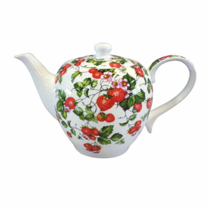 Konvice čajová dekor jahody porcelán bílo/červená 1,5 litru