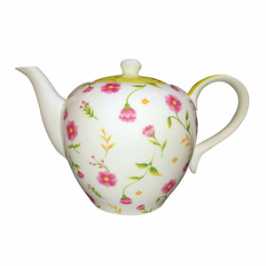 Konvice čajová dekor luční květy porcelán bílo/růžová 1,5 litru