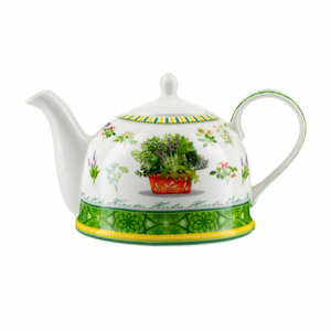 Konvice čajová IGLOO dekor rostliny porcelán bílo/zelená 1,1 litru