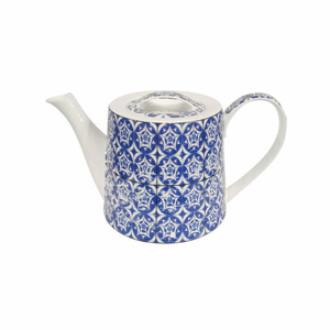 Konvice čajová MODERN dekor dlaždice porcelán bílo/modrá 1,3 litru