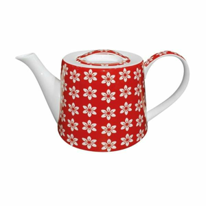 Konvice čajová MODERN dekor květy porcelán bílo/červená 1,3 litru