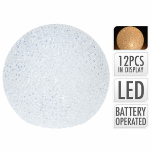 Koule svítící LED teplá bílá na baterie 10cm