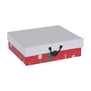 Krabice dárková hranatá papírová s vánočním motivem nízká 16x5cm