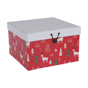 Krabice dárková hranatá papírová s vánočním motivem vysoká 25x15cm