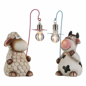 Kráva nebo ovce keramická s lucernou na baterie 15,5cm mix