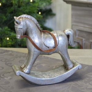 Kůň houpací antik keramika stříbrný 20cm