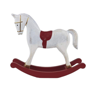 Kůň houpací dřevěná červeno-bílý 30cm