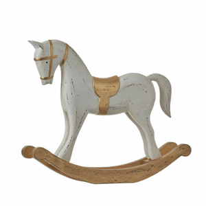 Dekorace houpací kůň dřevo bílo-zlatá 40cm