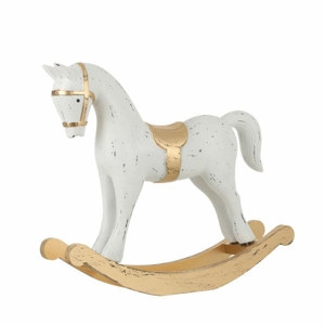Dekorace houpací kůň dřevo bílo-zlatá 50cm