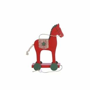 Kůň na kolečkách dřevo červený 15cm